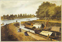 Cette gravure du XVIIIème nous donne un aperçu de la dimension des bateaux sur la Garonne, les premiers à venir sur le canal du Midi (cliché offert par Georges Larrose - cliquez pour voir un argandissement)