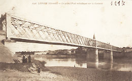 Le grand pont métallique sur la Garonne en 1917 (cliquez pour voir un agrandissement)